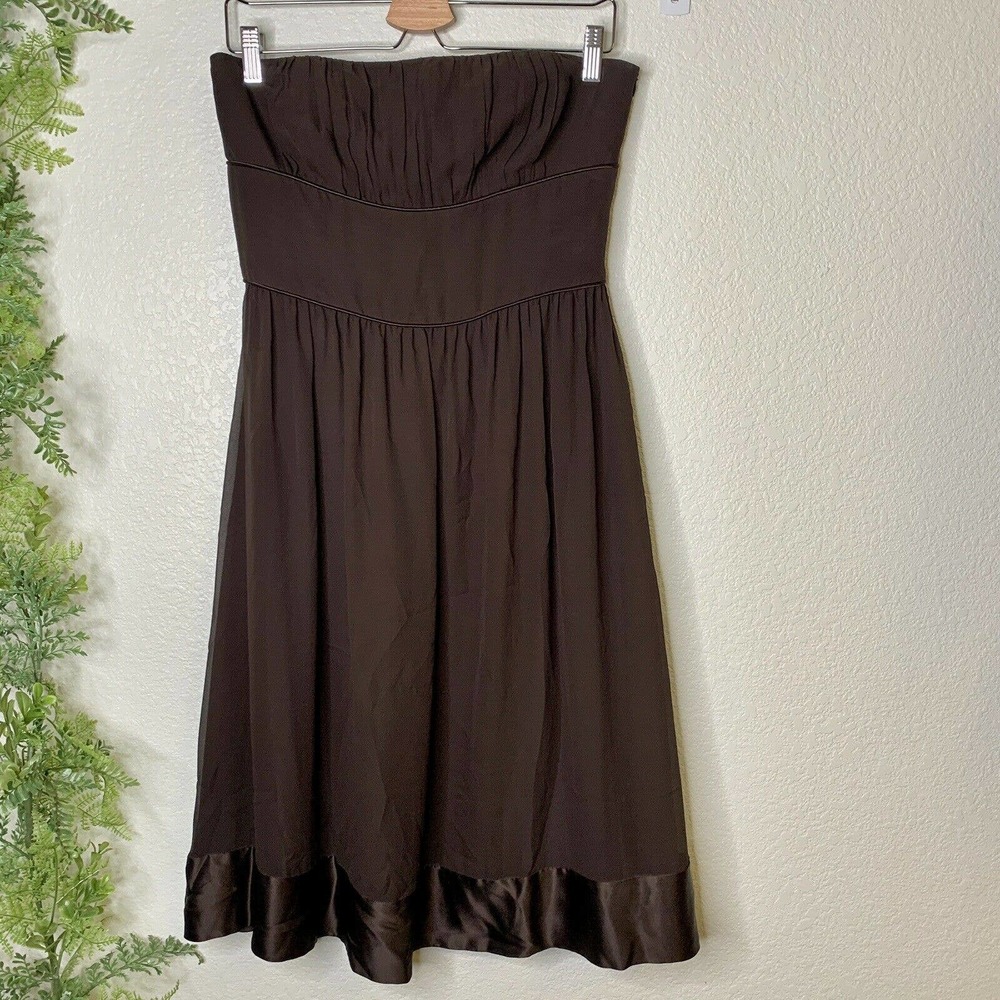 🌳 Ann Taylor Strapless Dress Brown Silk Party 6